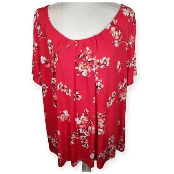 LIZ CLAIBORNE RED FLORAL BLOUSE SZ.3X EUC. - Picture 1 of 5